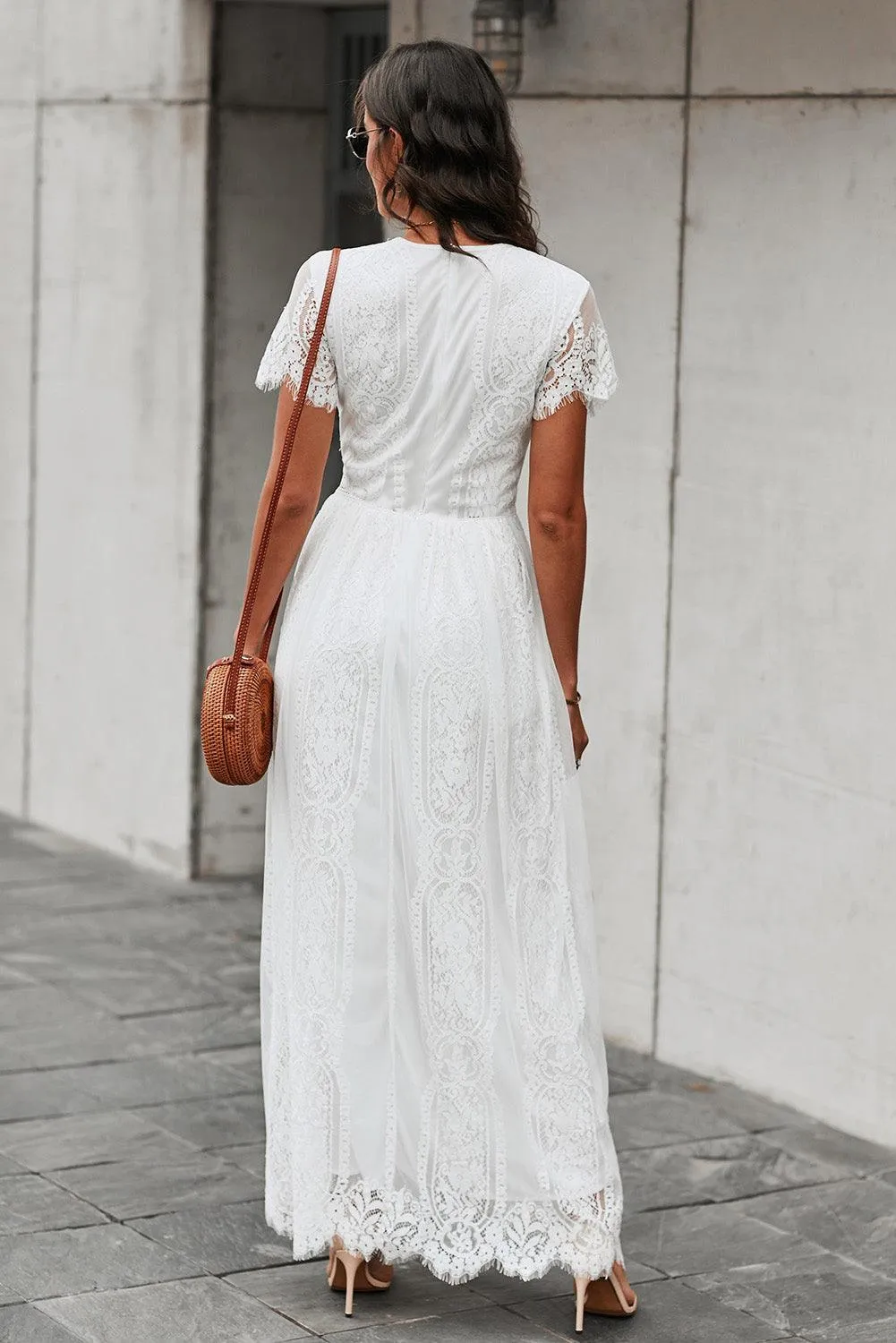 Hazel Blues® |  Scalloped Trim Lace Plunge Dress