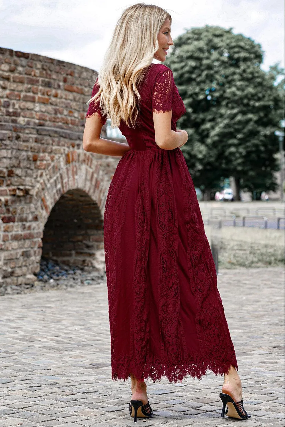 Hazel Blues® |  Scalloped Trim Lace Plunge Dress