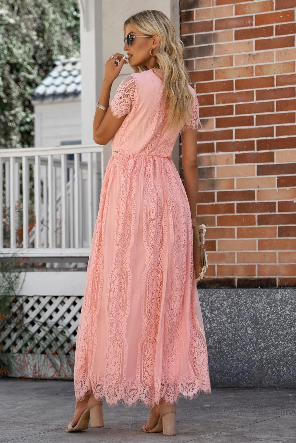 Hazel Blues® |  Scalloped Trim Lace Plunge Dress
