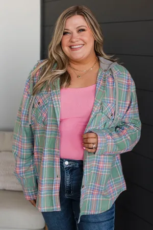 Heartfelt Serenades Hooded Plaid Top- Mint