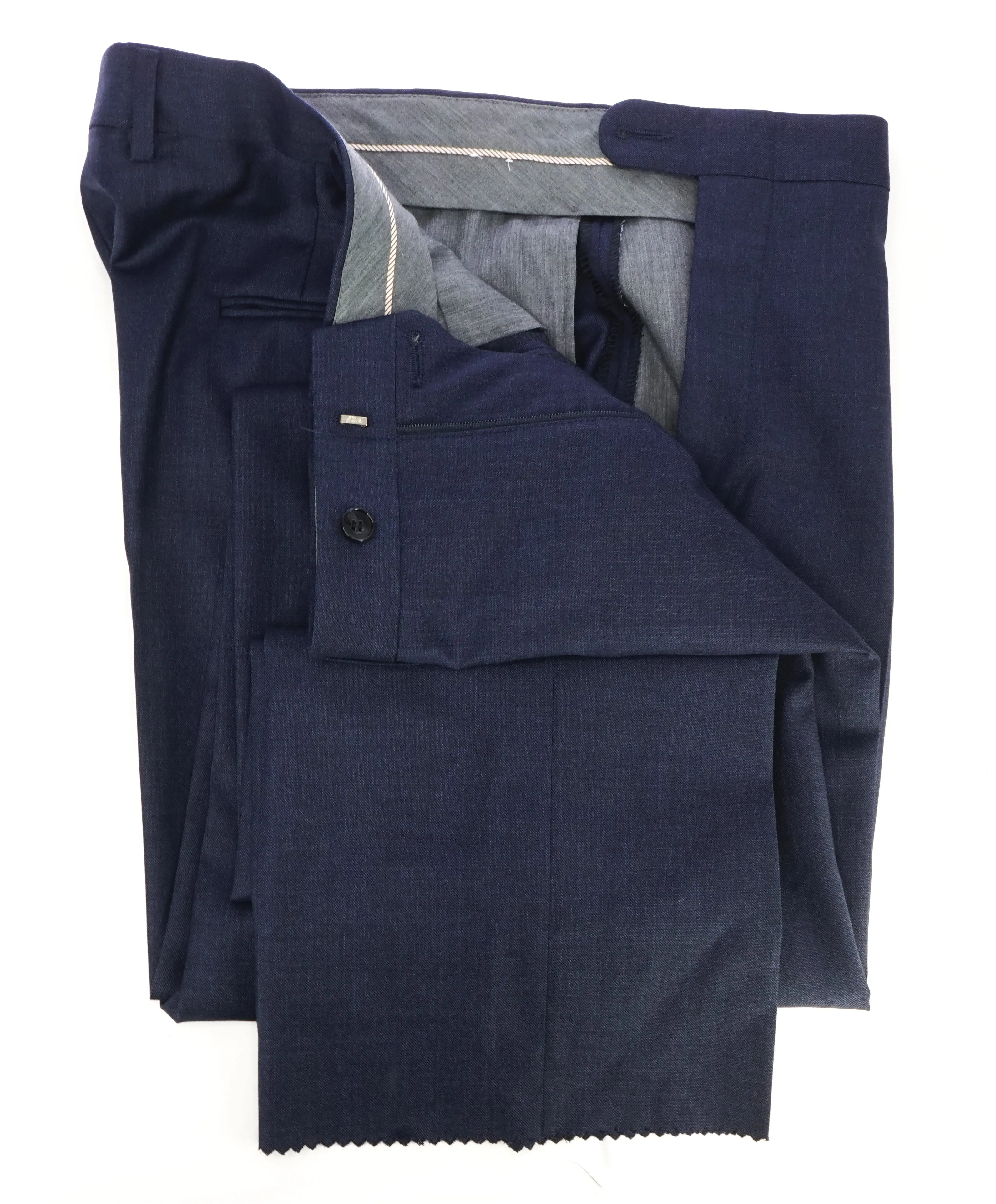 HICKEY FREEMAN - Deep Blue Textured Wool Flat Front Dress Pants - 38W