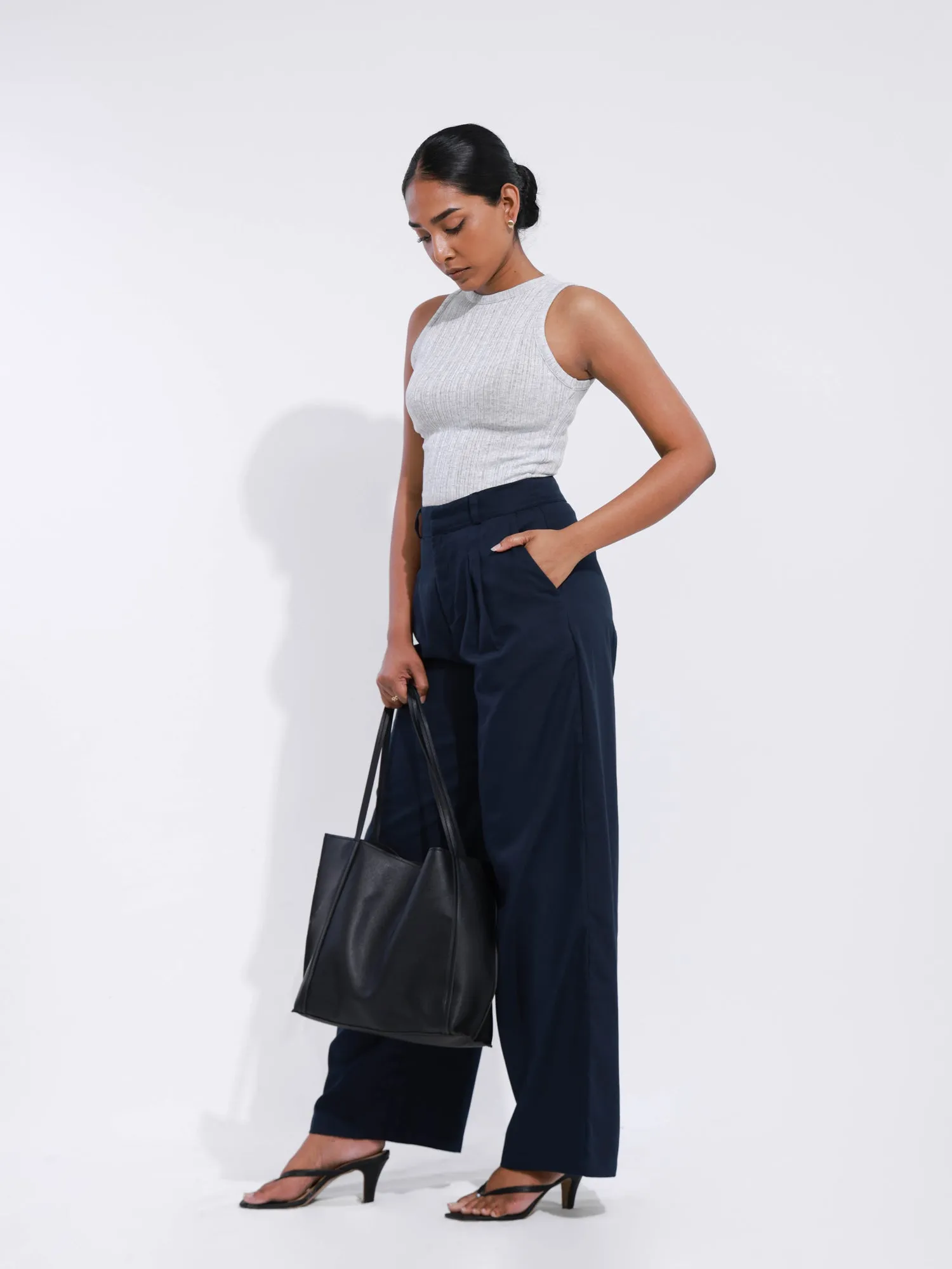High Neck Sleeveless Rib Top