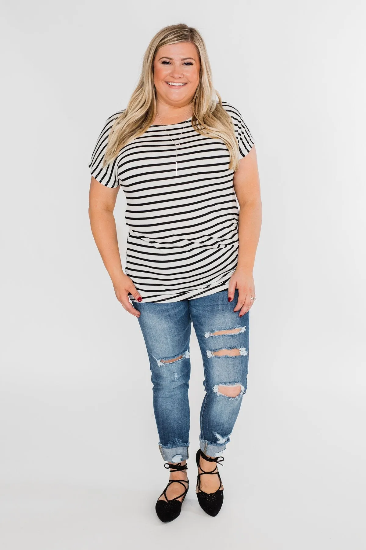 Hold That Thought Striped Top - Black & Ivory
