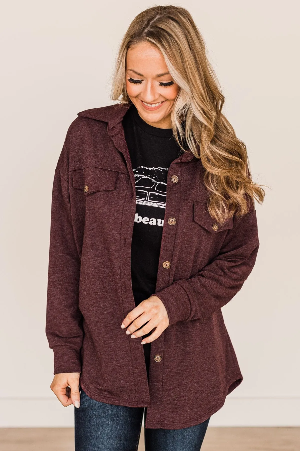 Hooked On Your Love Button Top- Plum