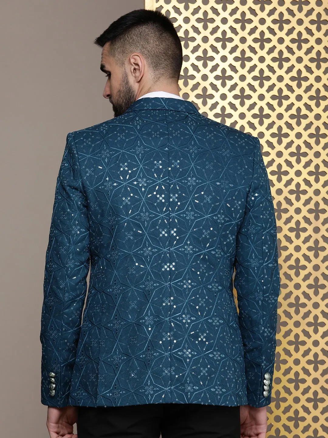 House of Pataudi Sequinned Tailored Fit Single-Breasted Blazers