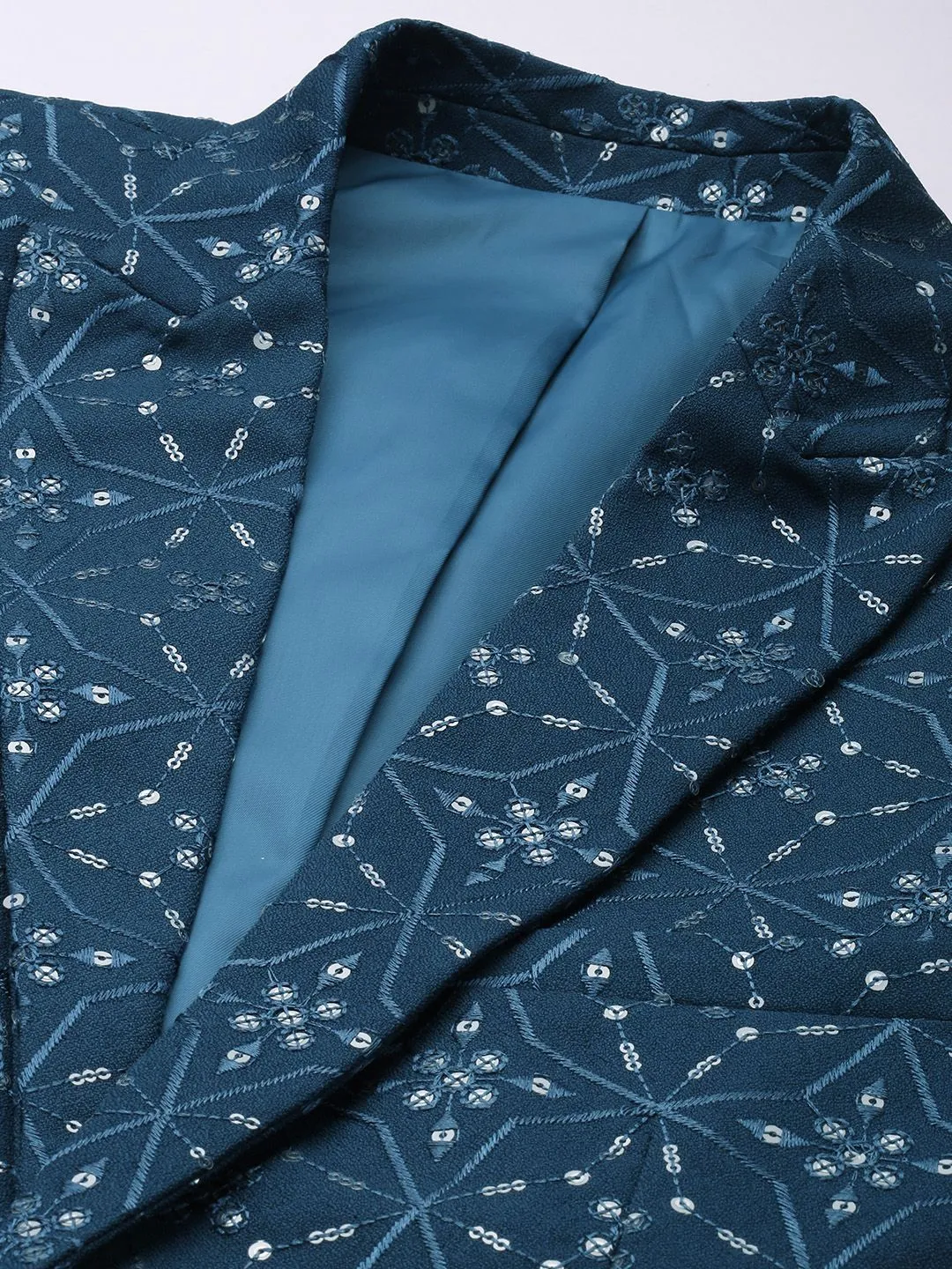 House of Pataudi Sequinned Tailored Fit Single-Breasted Blazers