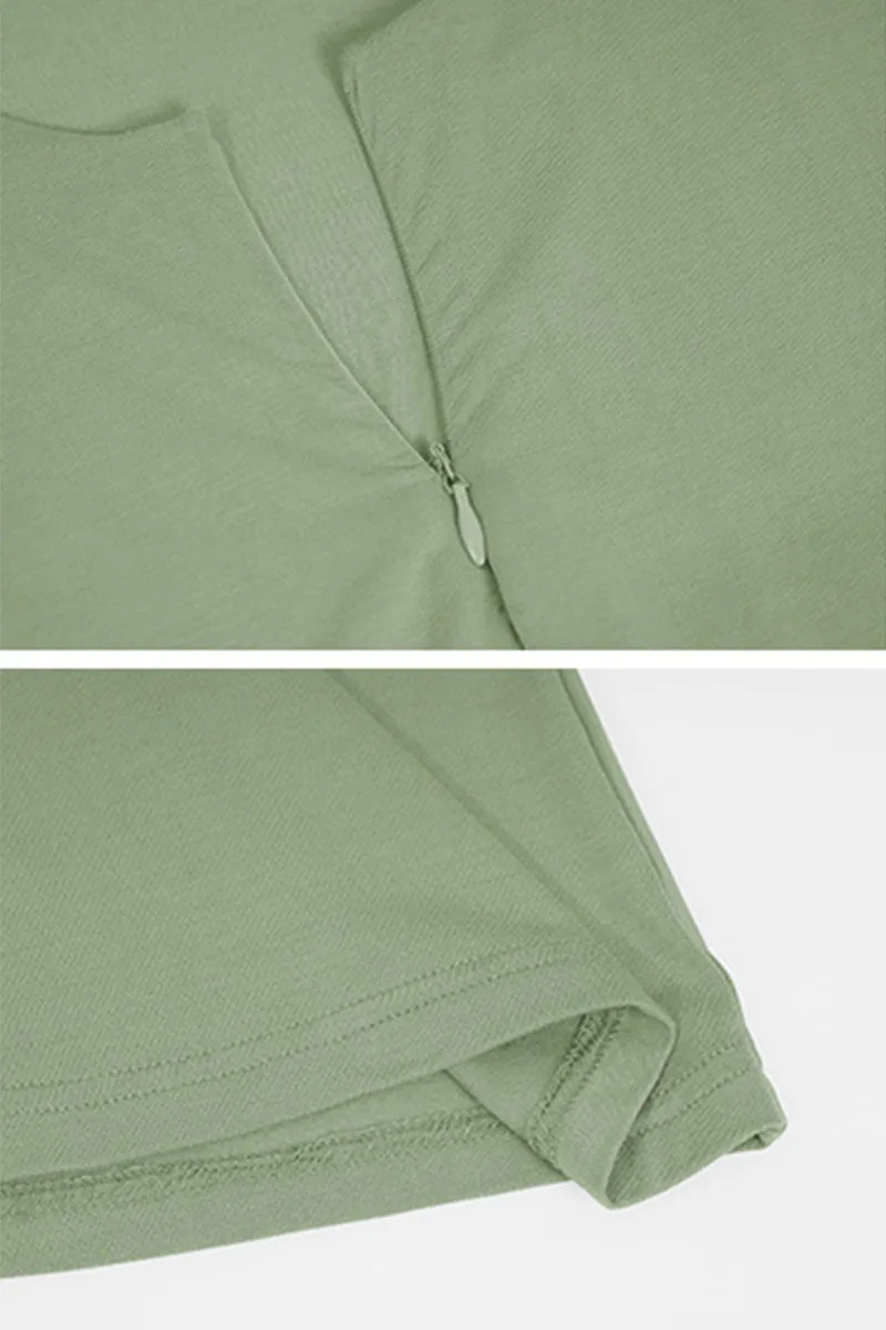 HTQ1376 V-neck invisible zipper long sleeve top