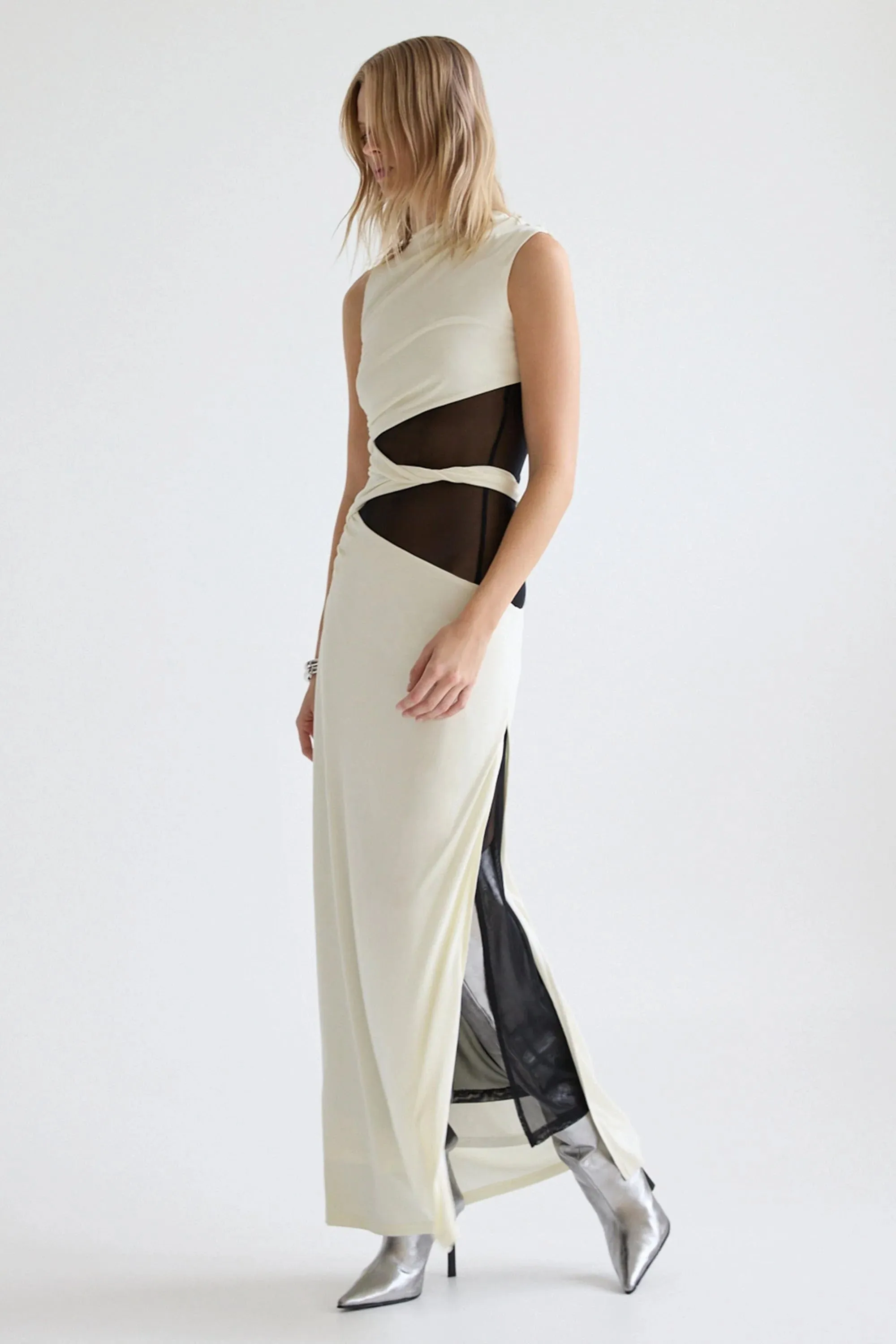 INTERWEAVE DRAPE MAXI DRESS - CREAM