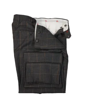 ISAIA - Pumpkin Windowpane /Birdseye Dress Pants Flat Front - 35W
