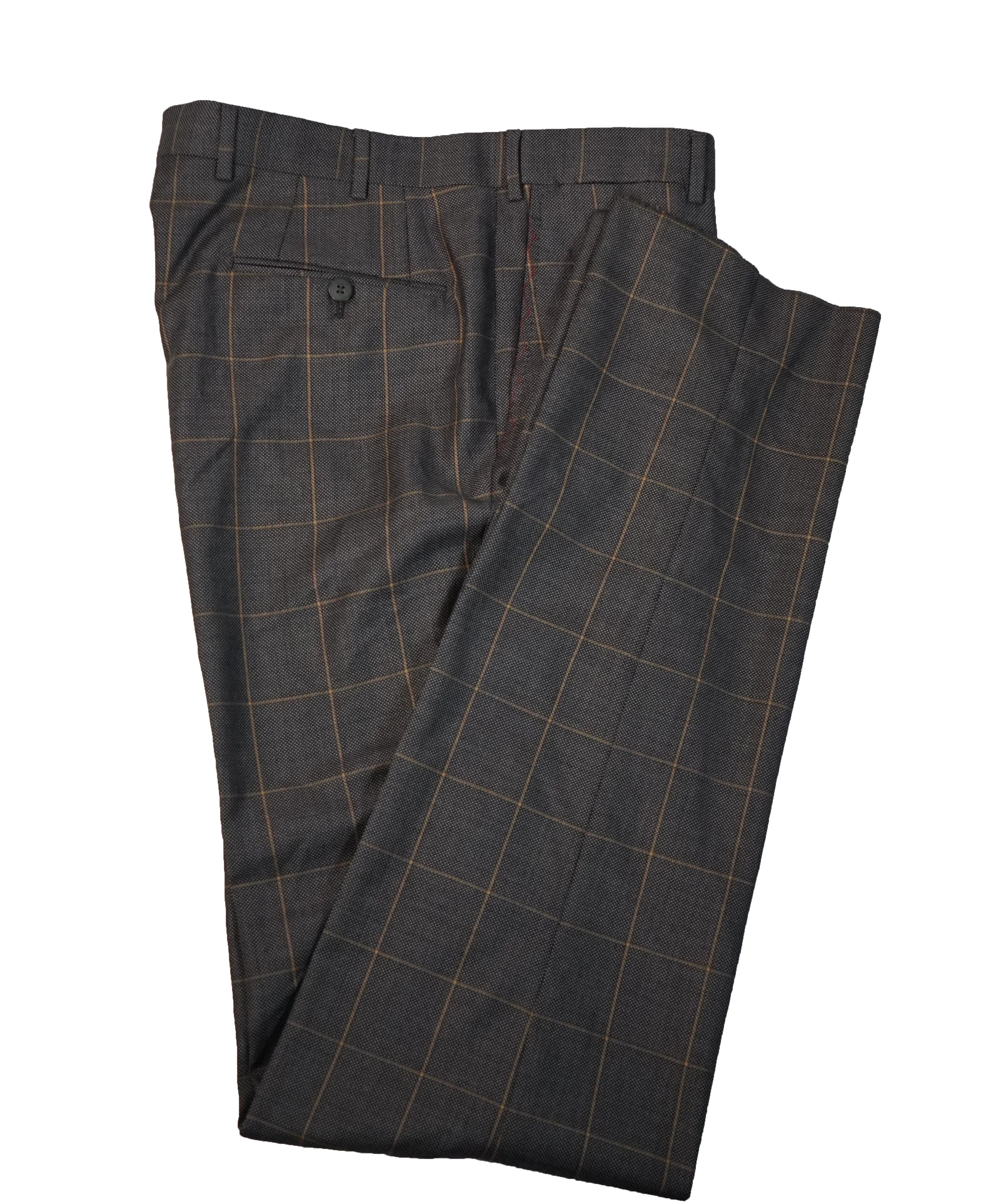 ISAIA - Pumpkin Windowpane /Birdseye Dress Pants Flat Front - 35W