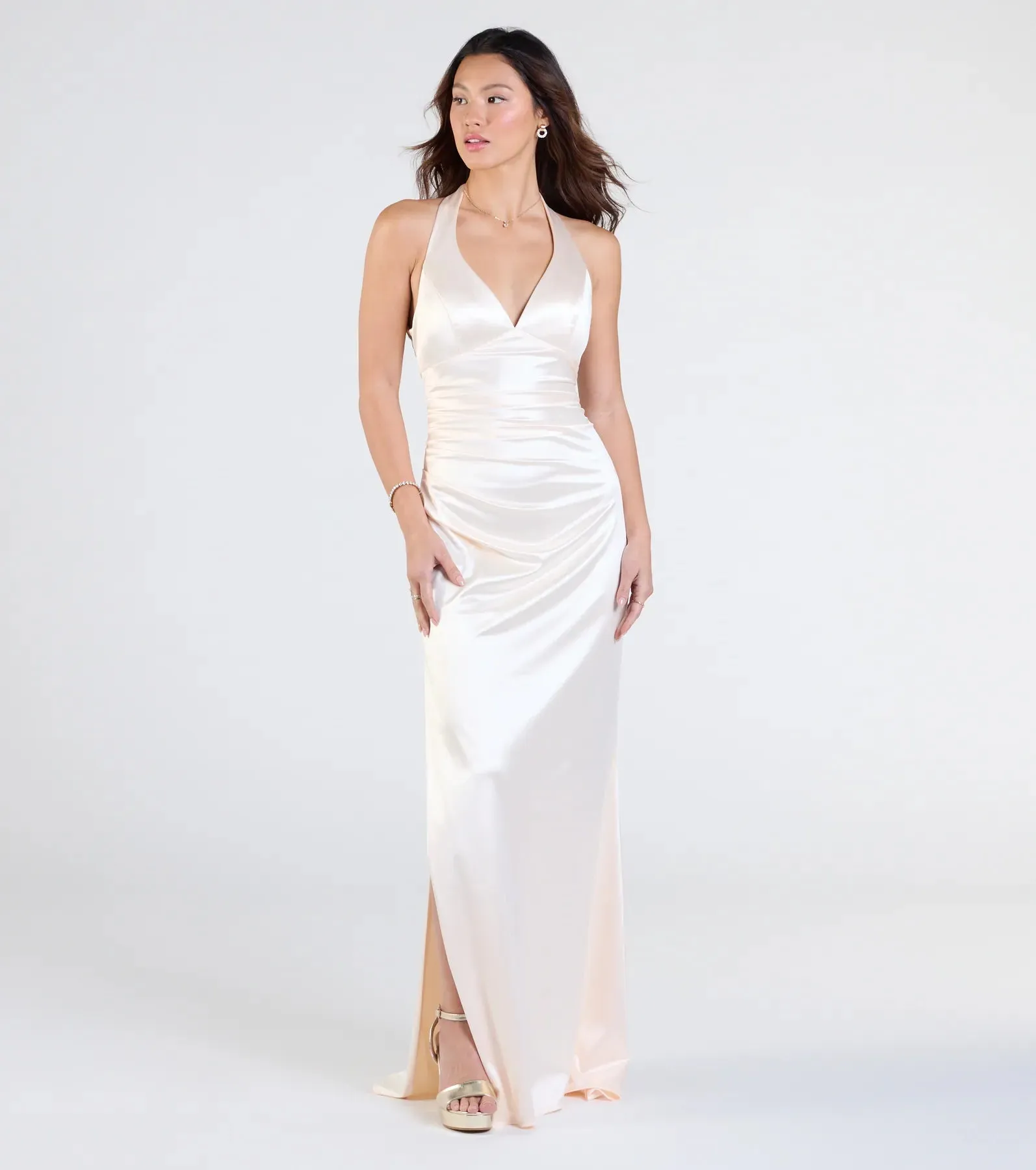 Jamie Lace-Up Satin Formal Column Dress