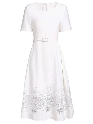 Jayda O-Neck Short sleeves Sashes Hollow Out Embroidery High Street Dress