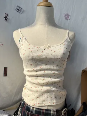 JazzHer Hollow Out Floral Print Slim Tank Top 2025 Sweet Cute Strapless Sleeveless Sexy Vest Summer Vintage Chic Crop Tops Woman Clothes