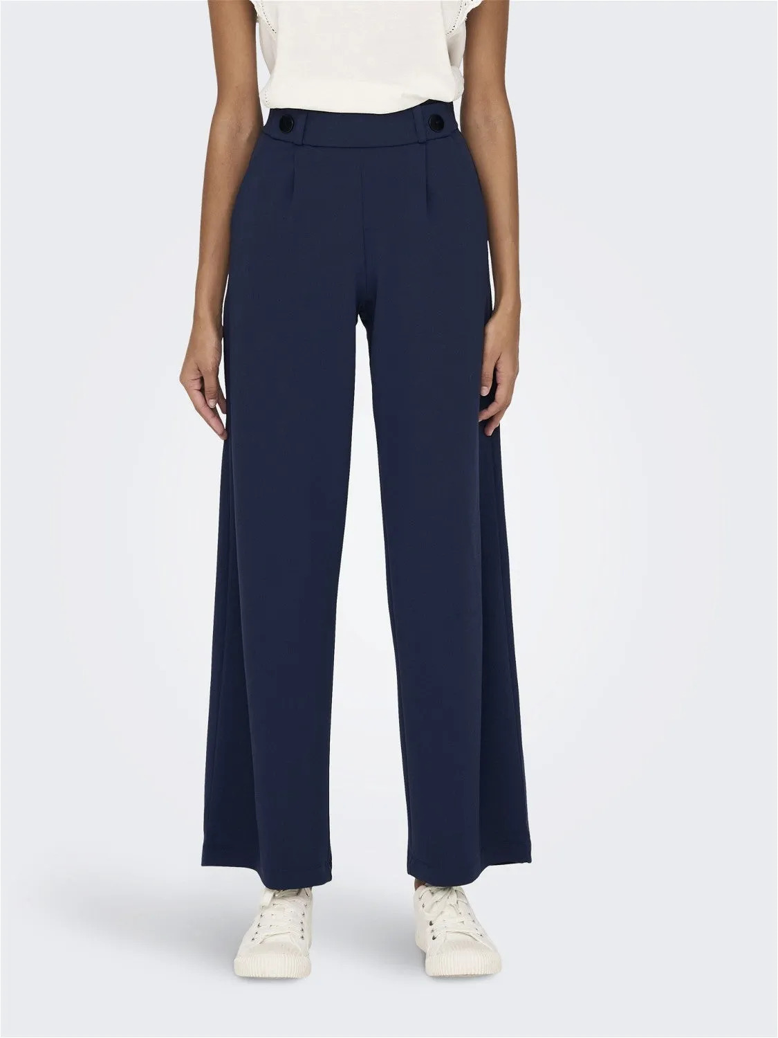 JDY Geggo Wide Leg Elasticated Waist Trousers 32" leg-Dark Blue