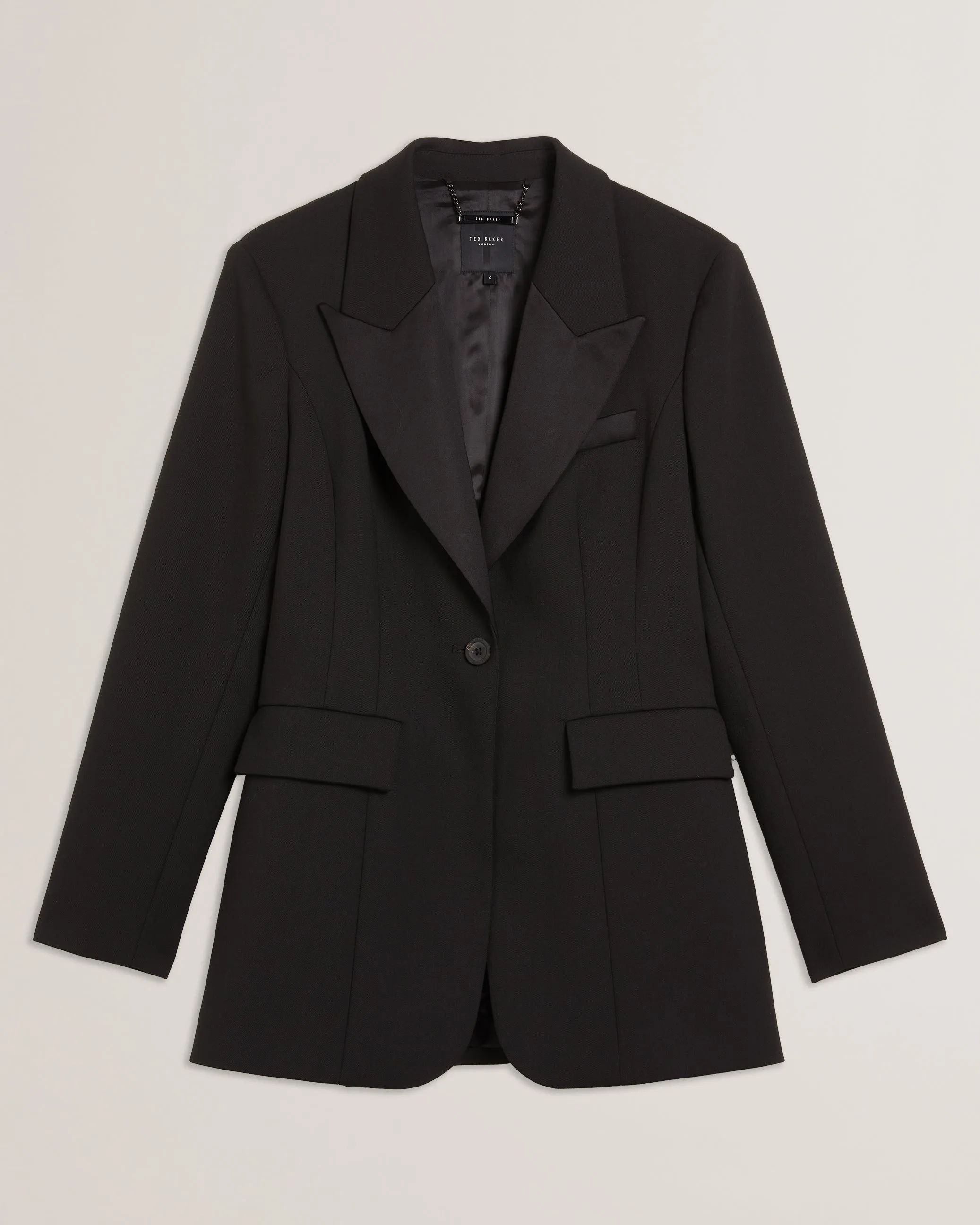 Jingu Contrast Satin Hourglass Tailored Blazer Black