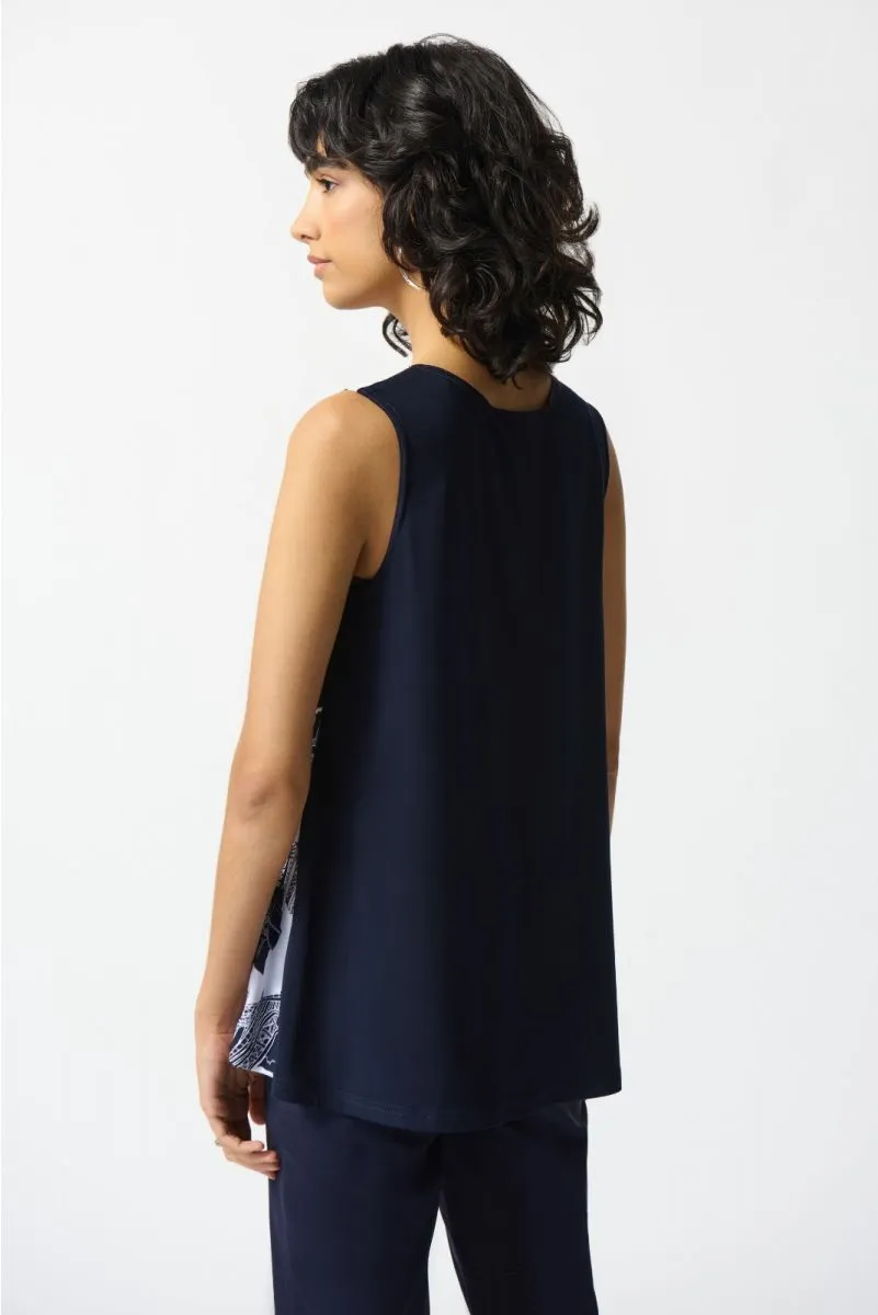 Joseph Ribkoff Vanilla/Midnight Blue Cityscape Sleeveless Top 242233