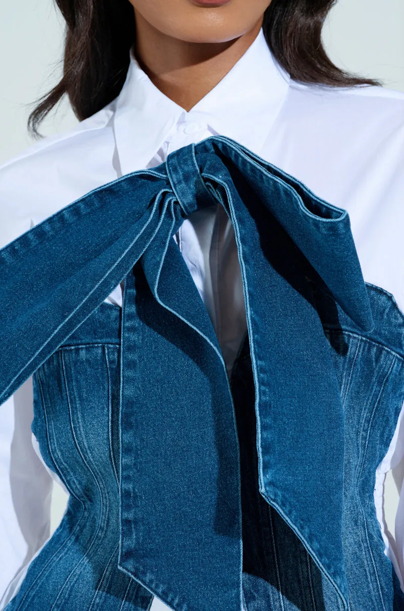 JULIE DENIM BOW BUTTON DOWN