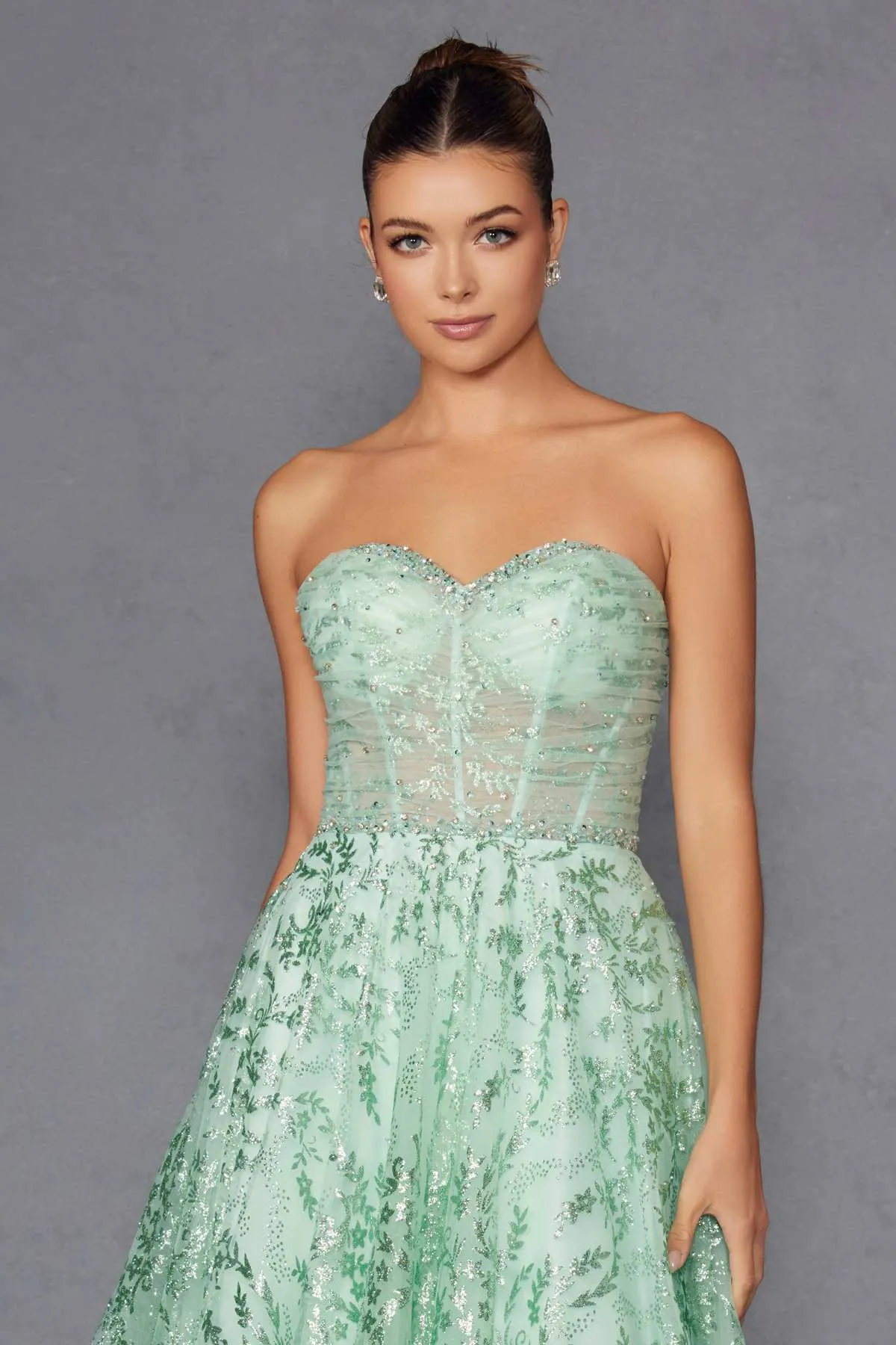 Juliet JT2547S Strapless Sweetheart A-Line Mint Gown