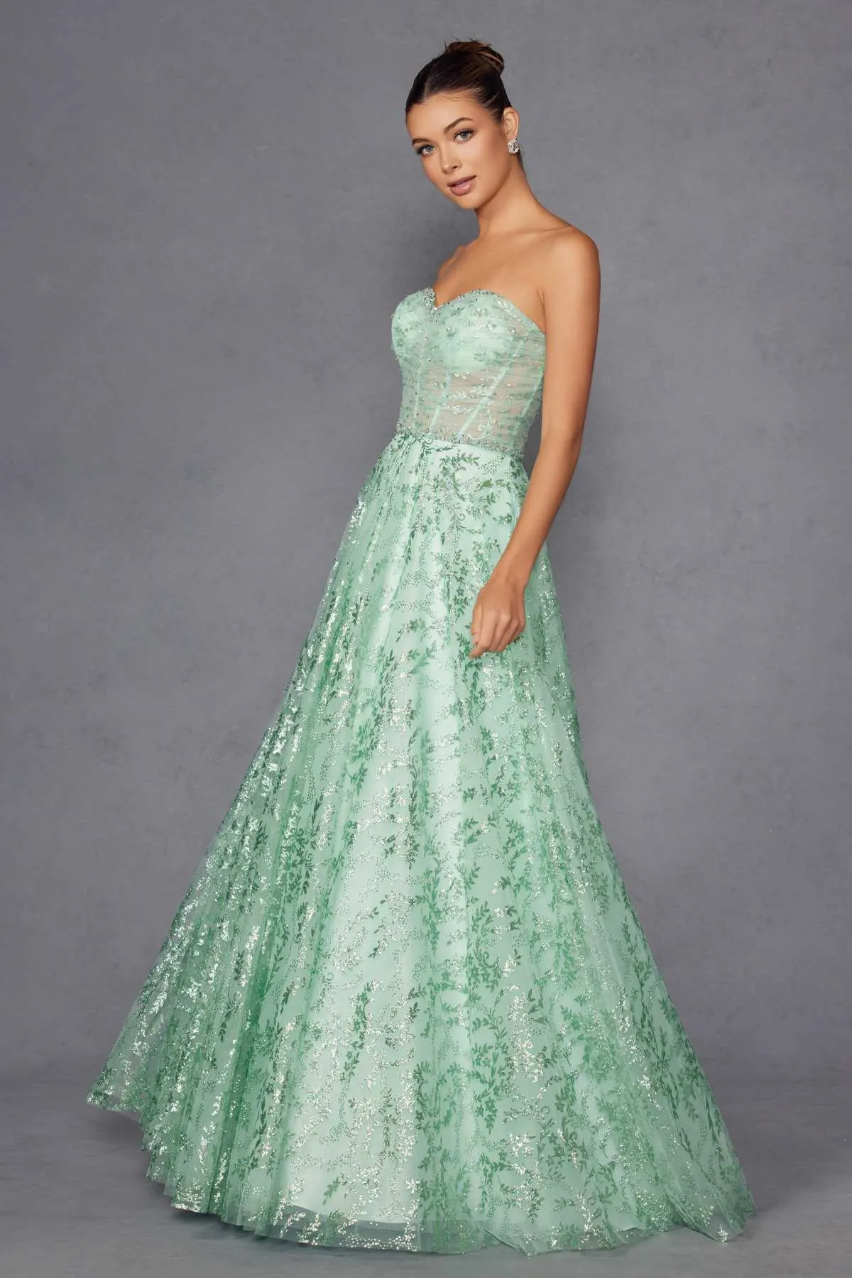 Juliet JT2547S Strapless Sweetheart A-Line Mint Gown
