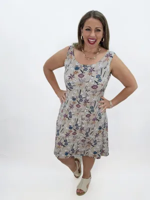 KAREN HART TAUPE FLORAL SLEEVELESS DRESS