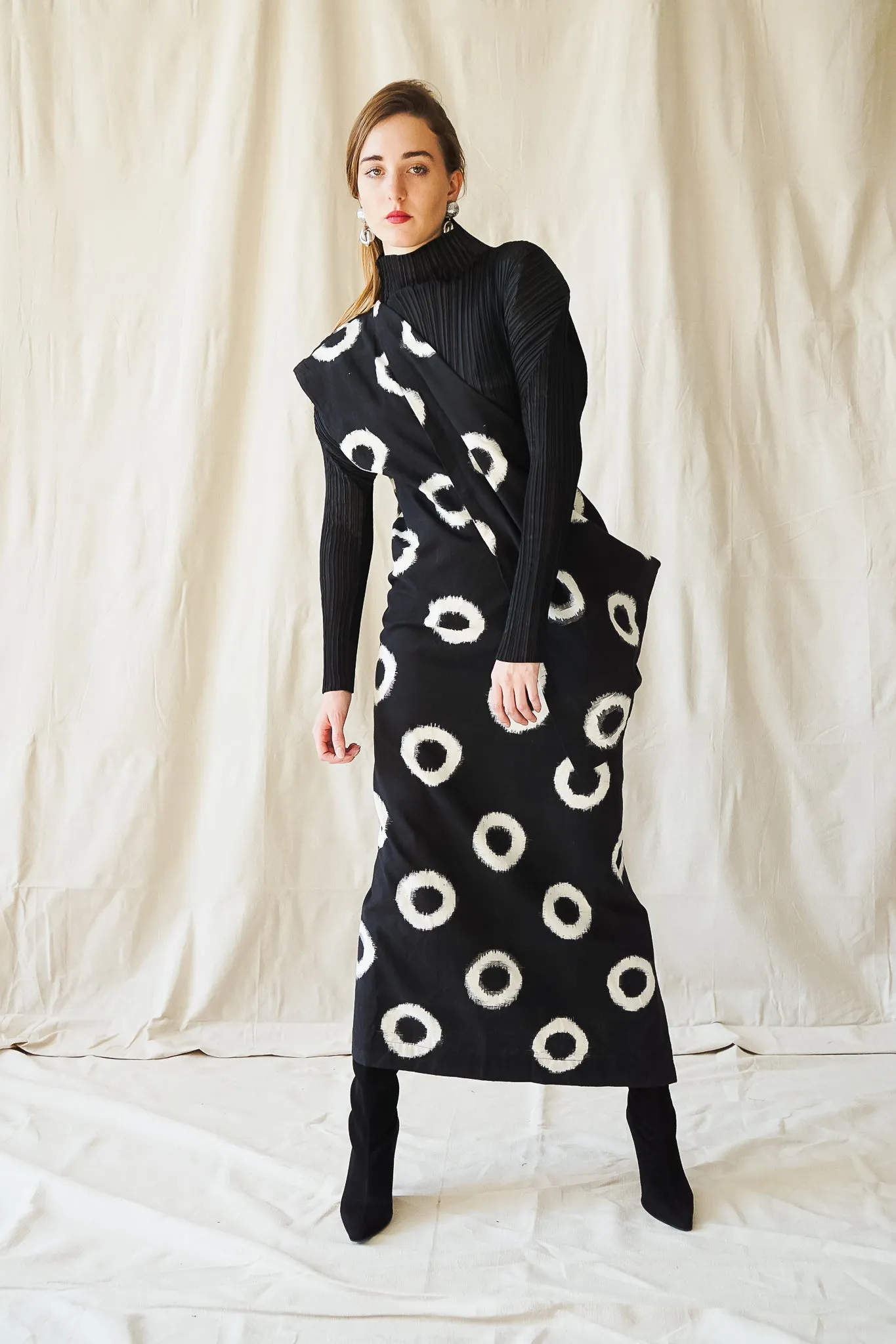 Kasuri One-Shoulder Draped Dress