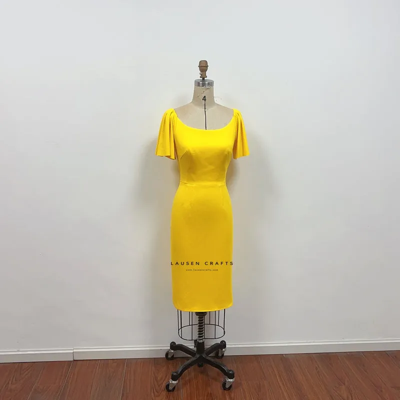 Kate Middleton Inspired Yellow Midi Cocktail Party Celebrity Dress