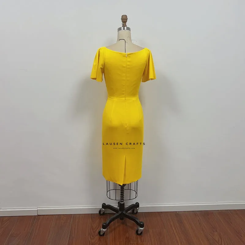Kate Middleton Inspired Yellow Midi Cocktail Party Celebrity Dress