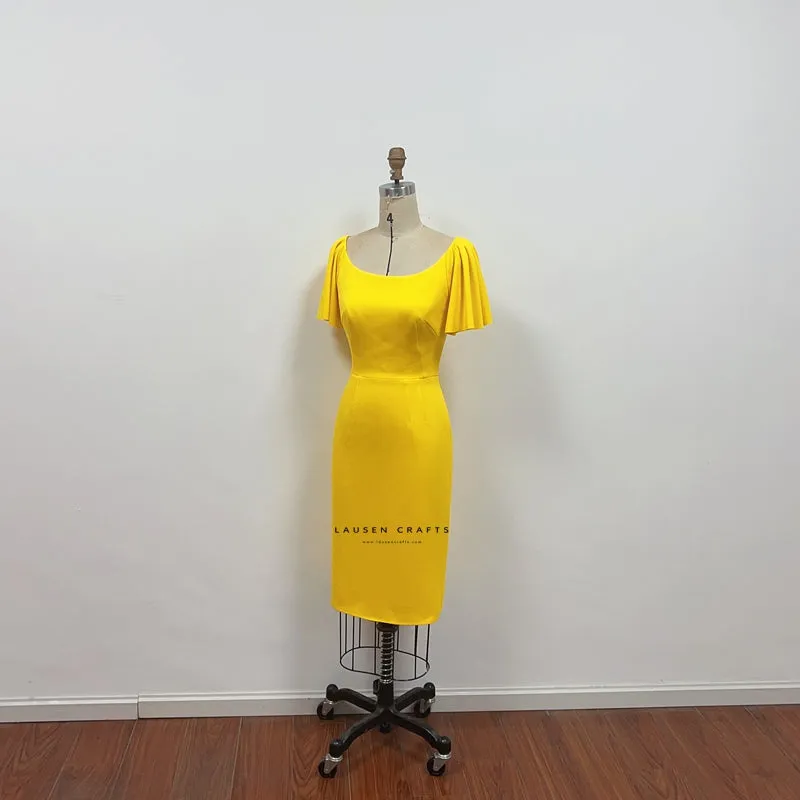 Kate Middleton Inspired Yellow Midi Cocktail Party Celebrity Dress