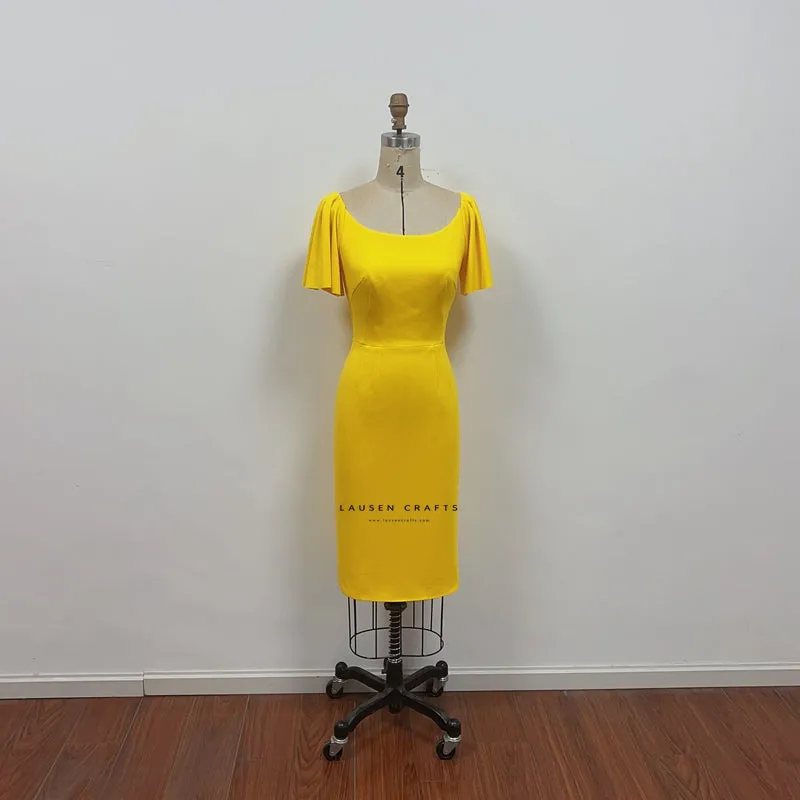 Kate Middleton Inspired Yellow Midi Cocktail Party Celebrity Dress