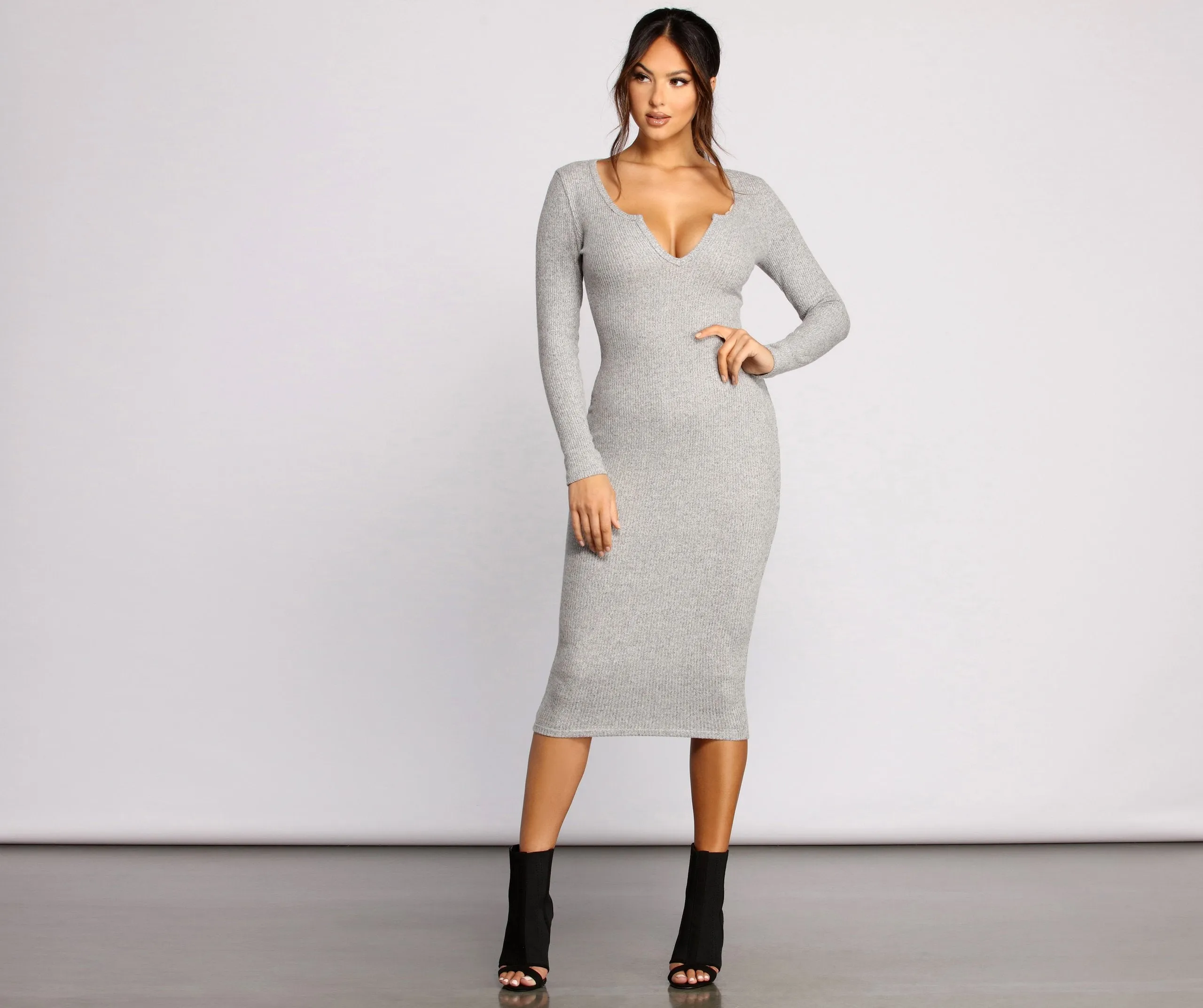 Keepin' Knit Simple Ribbed Midi Dress