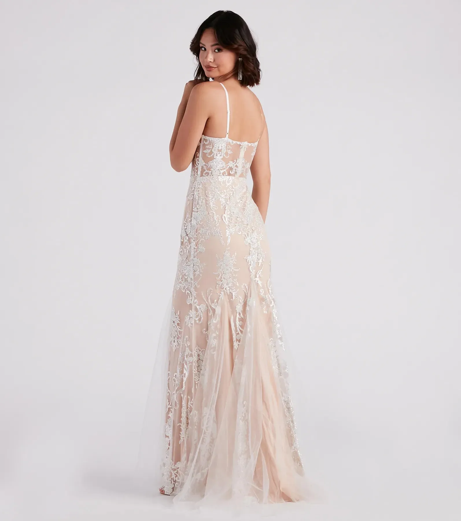 Keria Formal Glitter Lace Mermaid Dress