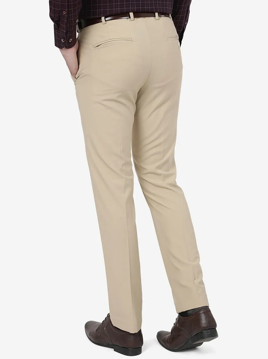 Khaki Solid Slim Fit Formal Trouser | Metal