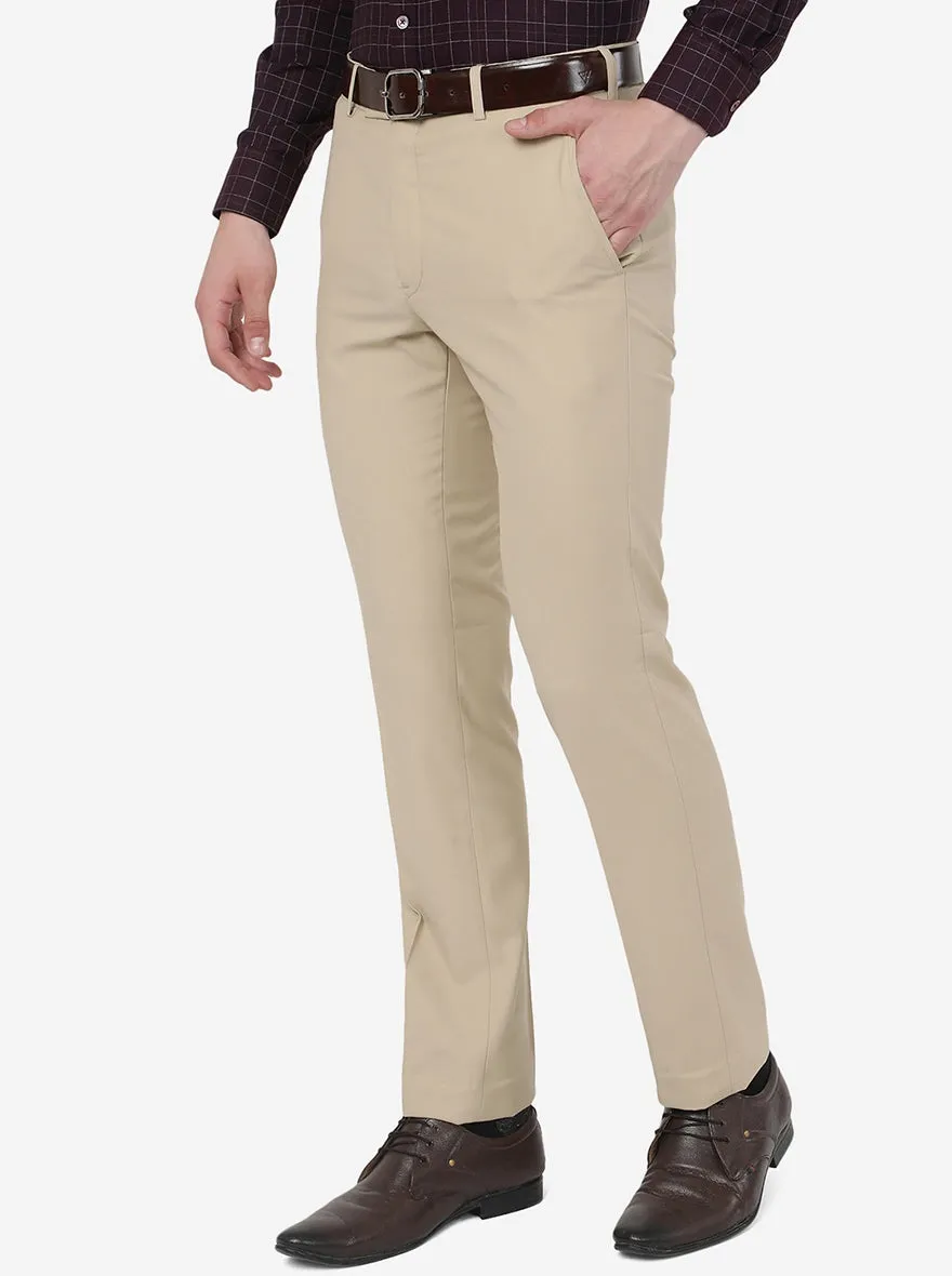 Khaki Solid Slim Fit Formal Trouser | Metal
