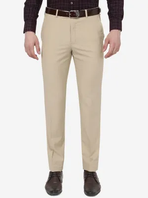 Khaki Solid Slim Fit Formal Trouser | Metal