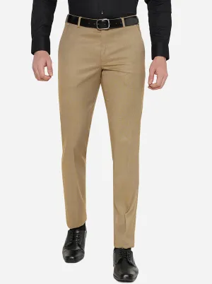 Khaki Solid Slim Fit Formal Trouser | Metal