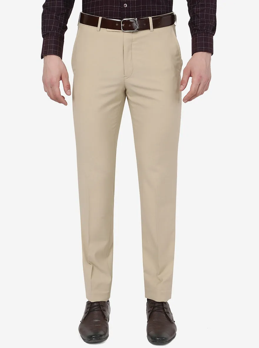 Khaki Solid Slim Fit Formal Trouser | Metal