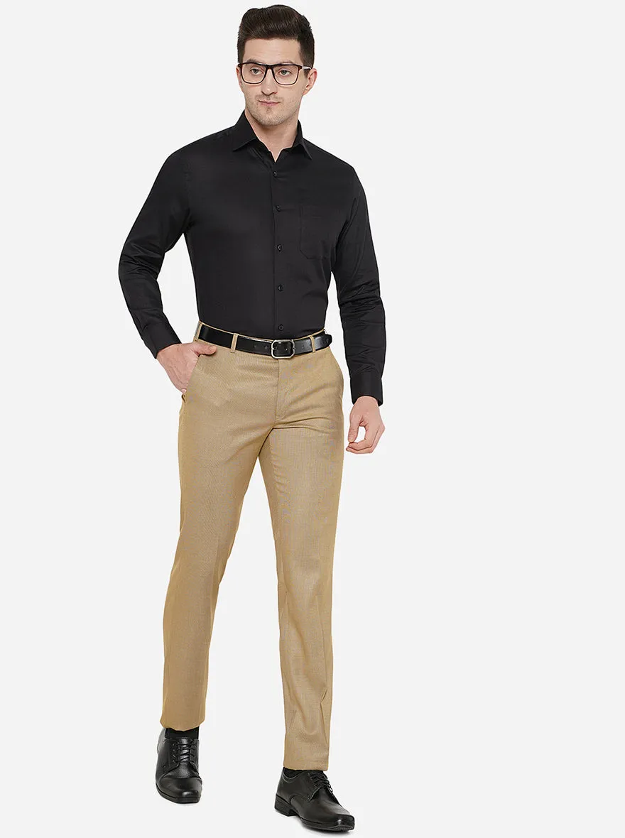 Khaki Solid Slim Fit Formal Trouser | Metal