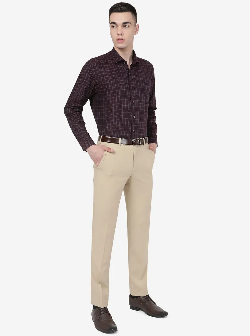 Khaki Solid Slim Fit Formal Trouser | Metal