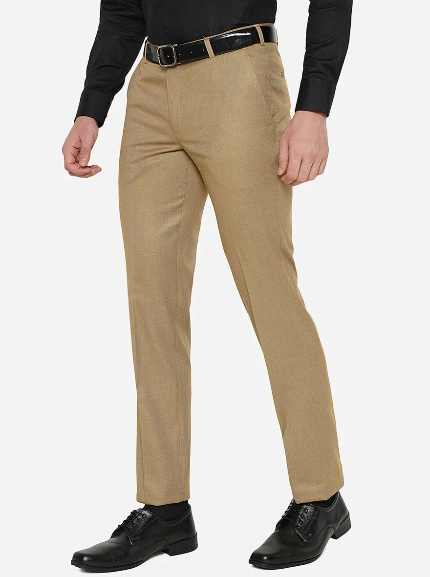 Khaki Solid Slim Fit Formal Trouser | Metal