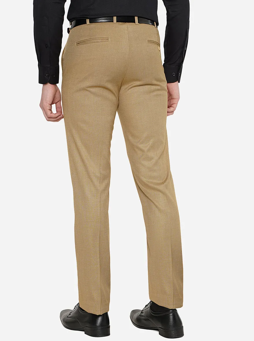 Khaki Solid Slim Fit Formal Trouser | Metal
