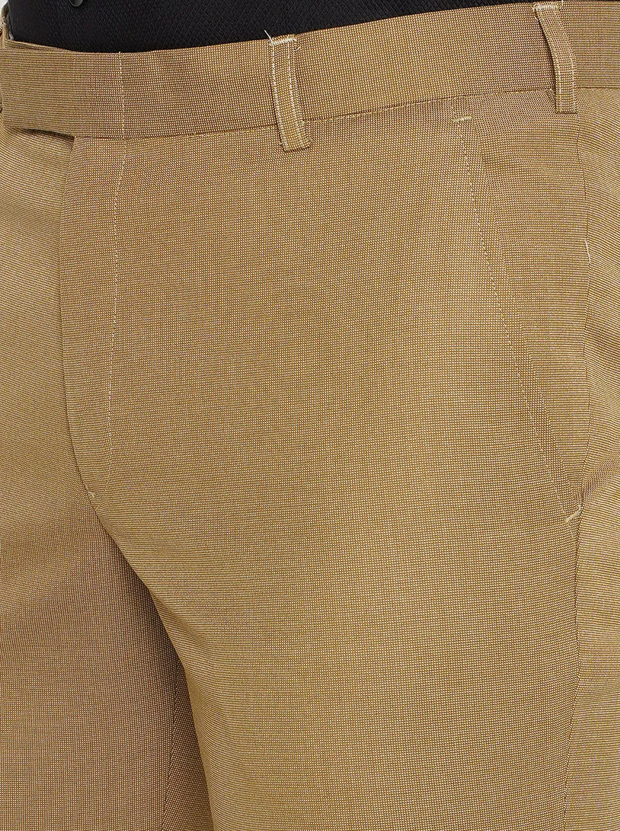 Khaki Solid Slim Fit Formal Trouser | Metal