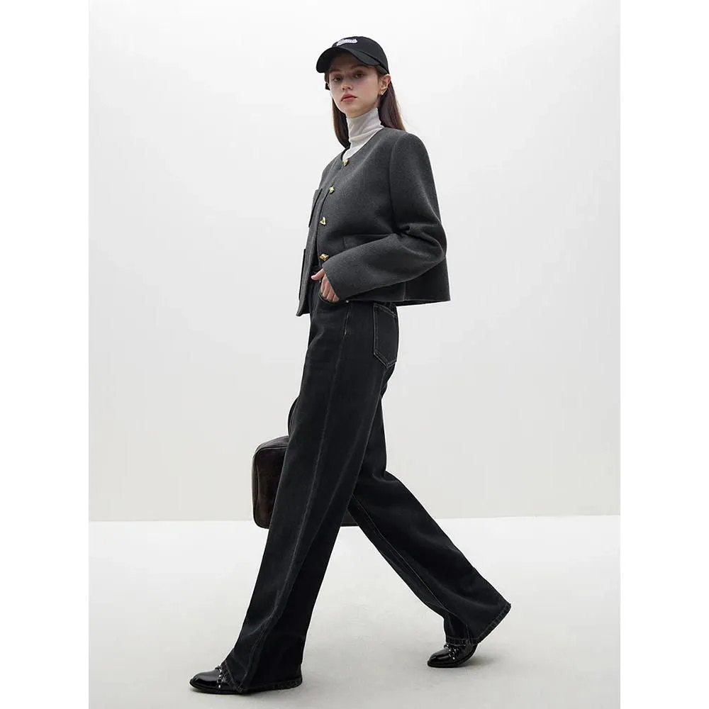 Korean Style Woolen Coat   Skirt Set for Stylish Women