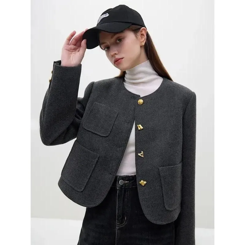 Korean Style Woolen Coat   Skirt Set for Stylish Women