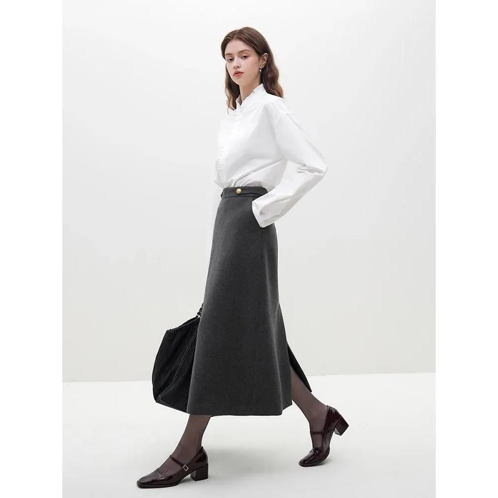Korean Style Woolen Coat   Skirt Set for Stylish Women