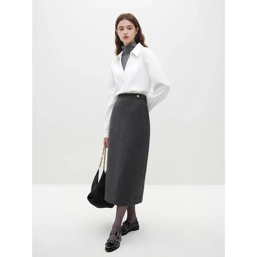 Korean Style Woolen Coat   Skirt Set for Stylish Women