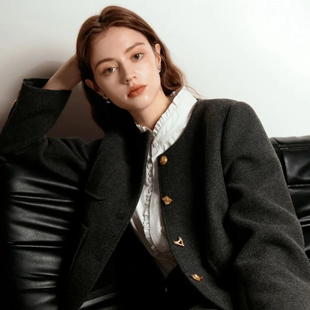 Korean Style Woolen Coat   Skirt Set for Stylish Women