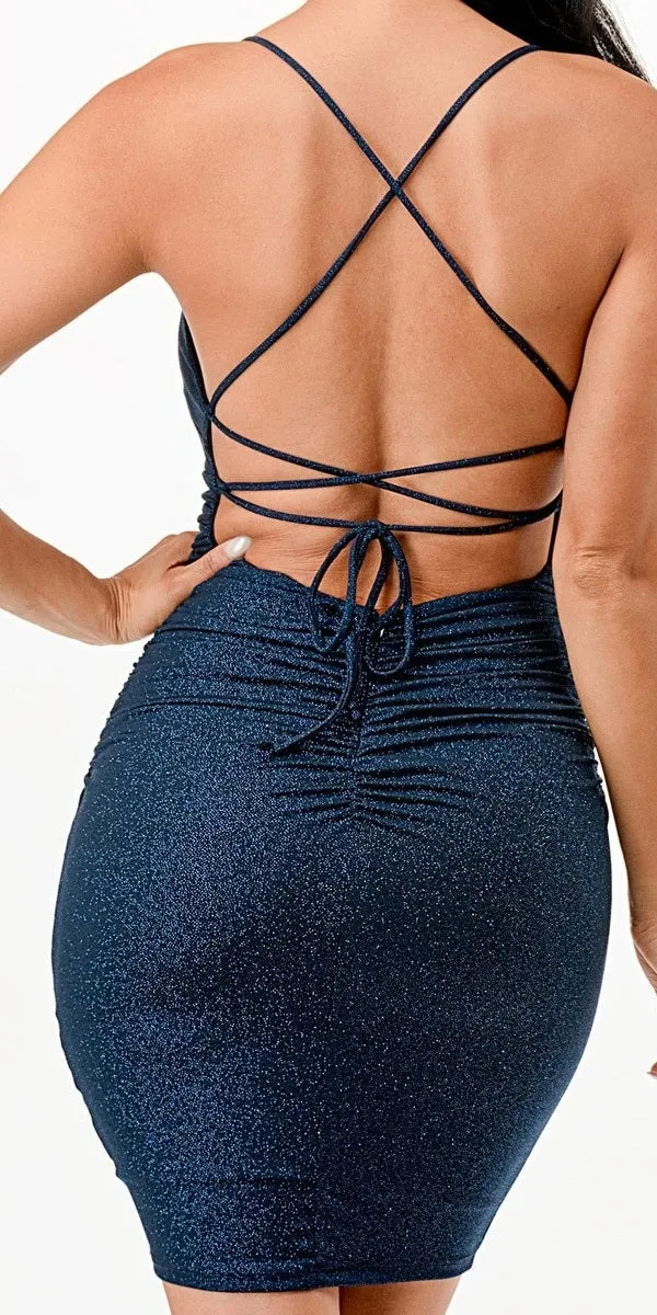 La Scala 26020 Short Fitted Cocktail Dress Open Crisscross Back