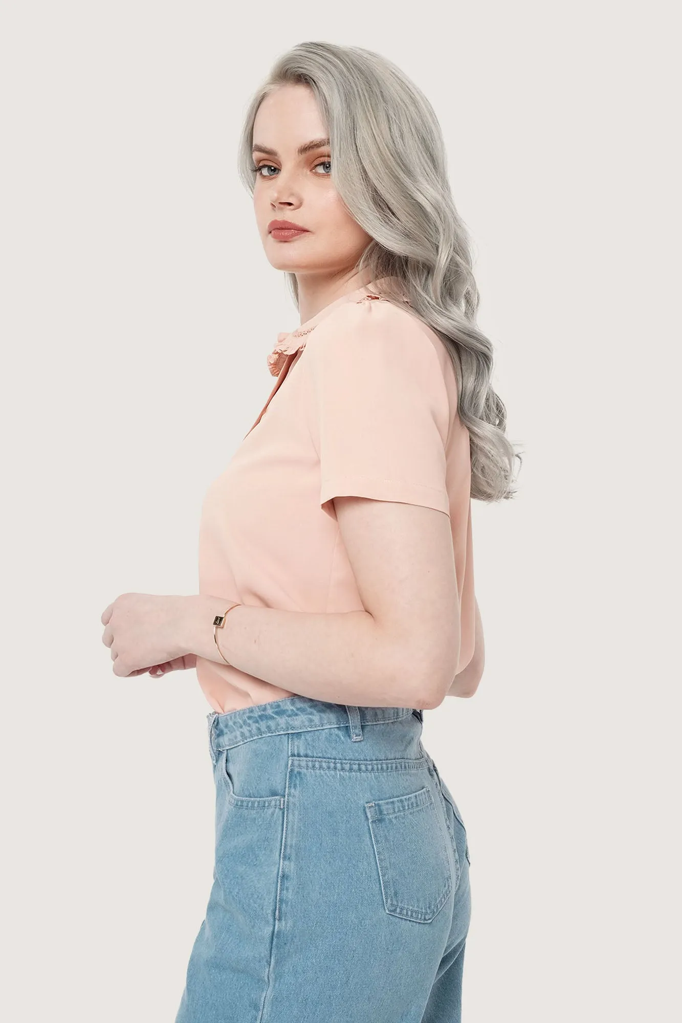 Lace Collar Button Down Shirt