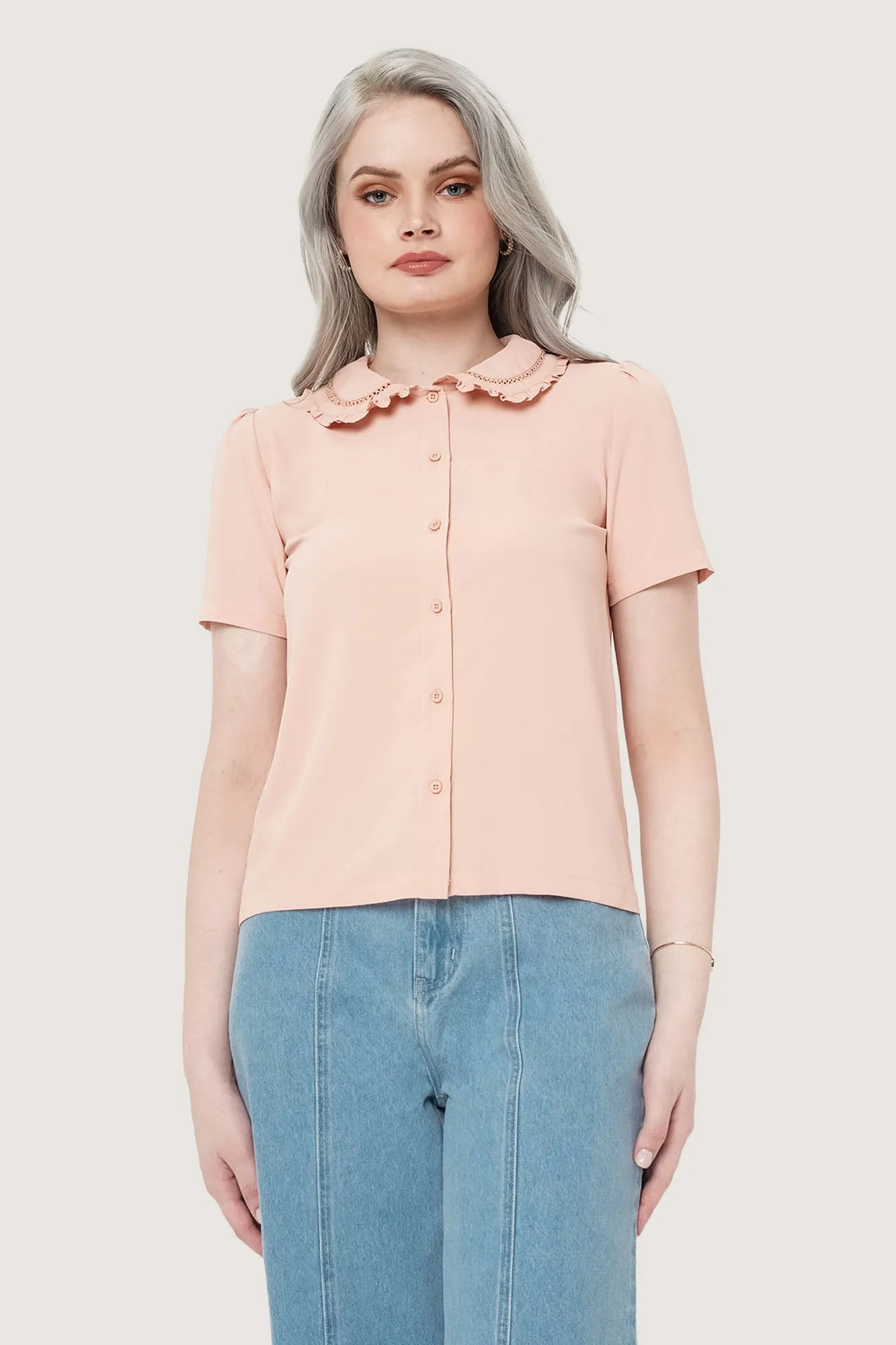 Lace Collar Button Down Shirt