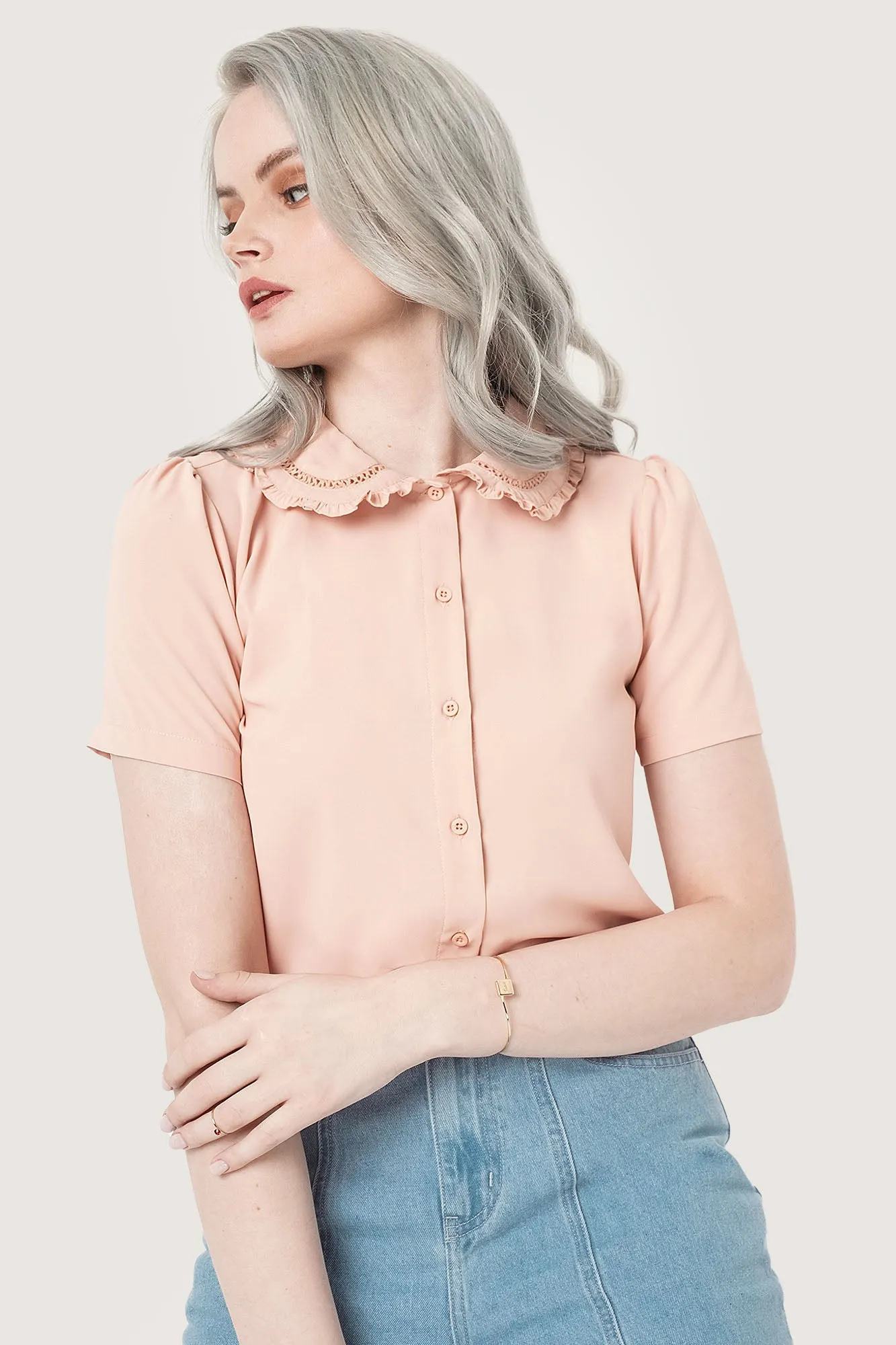 Lace Collar Button Down Shirt